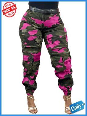 Baggy Cargo Jeans Women High Waisted Wide Leg Camo Army Fatigue Pants Plus Size